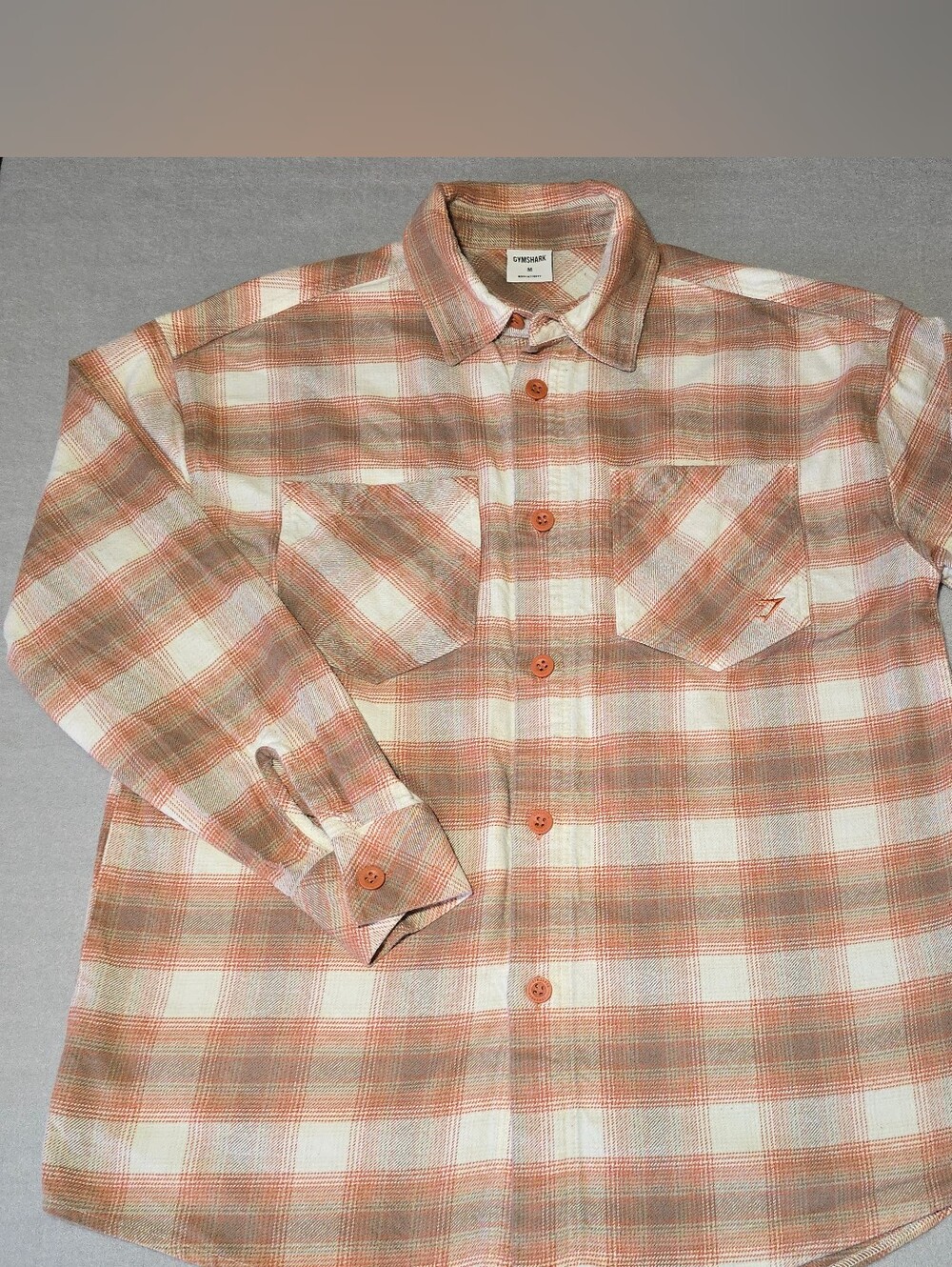 Gymshark Men's Medium Flannel Button-Up Long Sleeve Shirt Plaid Embroidered Logo